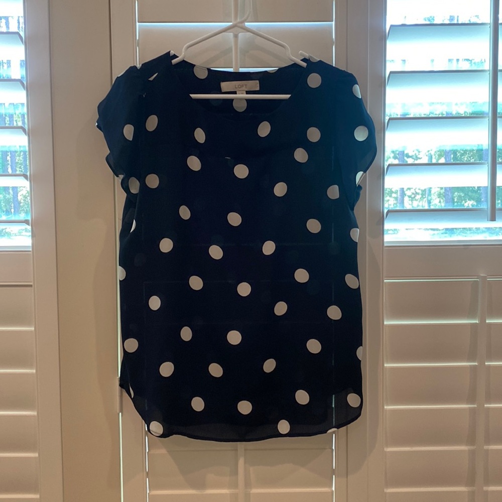 Loft navy polka dot blouse